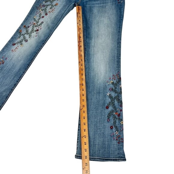 Driftwood Kelly Womens Blue Classic Fit Floral Embroidered Flare Jeans Size 29 - Picture 15 of 16